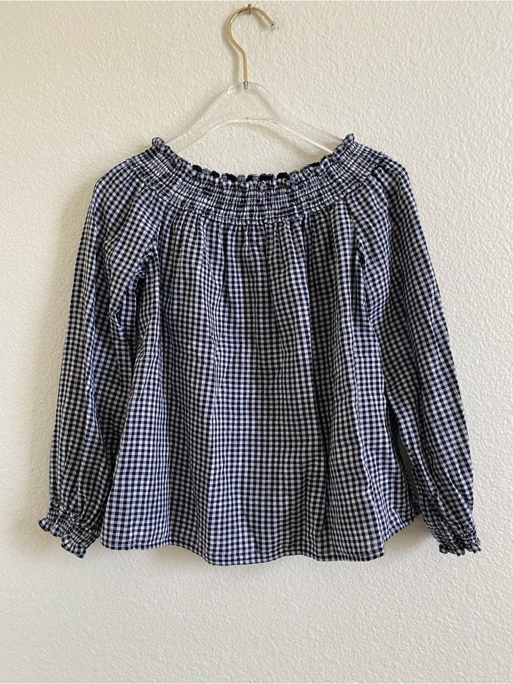 Rag & Bone Jean Off The Shoulder Gingham Check Cotton Top